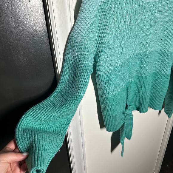 Parker Hampton Teal Striped Color Block Tie Front Wool Blend Sweater Size Large - Picture 5 of 12